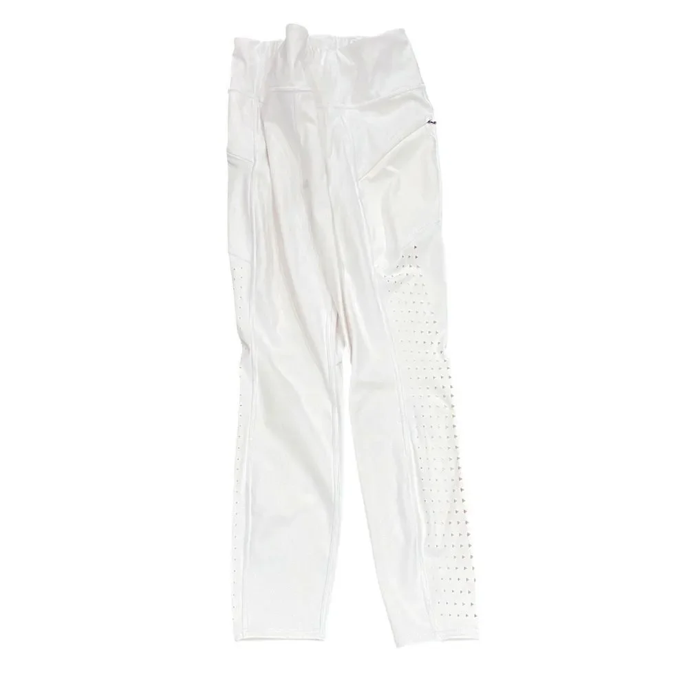 Athleta Contender Laser Cut 7/8 Tight White Legging Side Pockets Medium